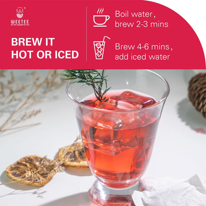 WT WEETEE Hibiscus Tea Bags 100ct, Cold Brew Friendly Pure Hibiscus Flowers | Tangy &amp; Refreshing, 100% Dried Hibiscus Petals with No Additives, Caffeine-Free, Antioxidant-Rich Daily Tea for Hot or Iced