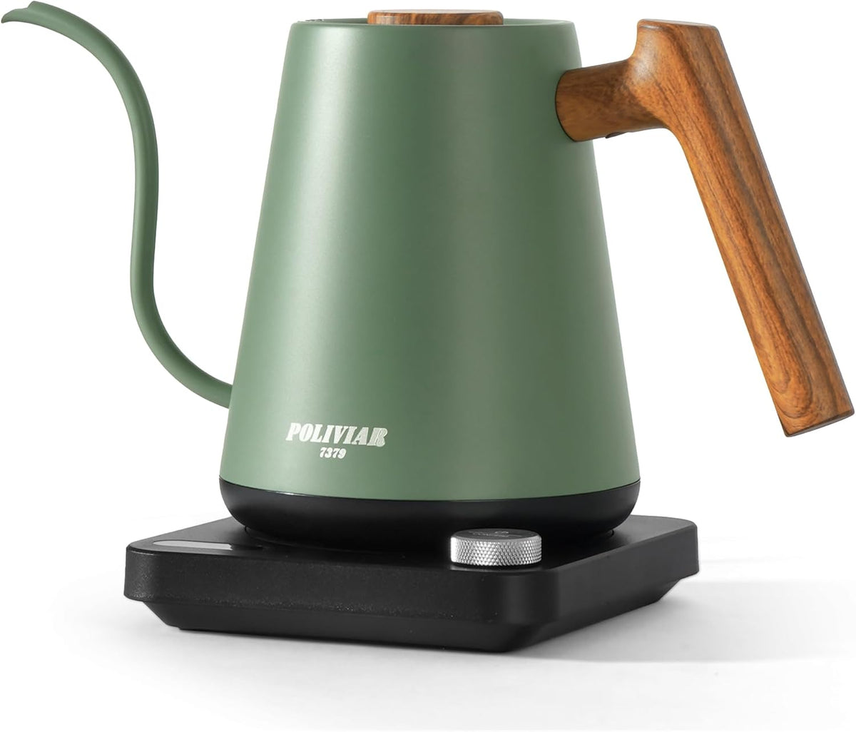 Poliviar Electric Gooseneck Kettle, 1350W Electric Tea Kettle Wood Pattern Handle, 34oz Pour Over Electric Kettle for Coffee & Tea