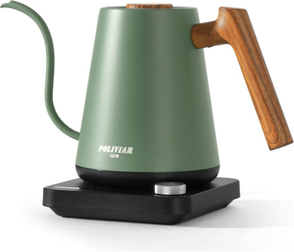 Poliviar Electric Gooseneck Kettle, 1350W Electric Tea Kettle Wood Pattern Handle, 34oz Pour Over Electric Kettle for Coffee & Tea