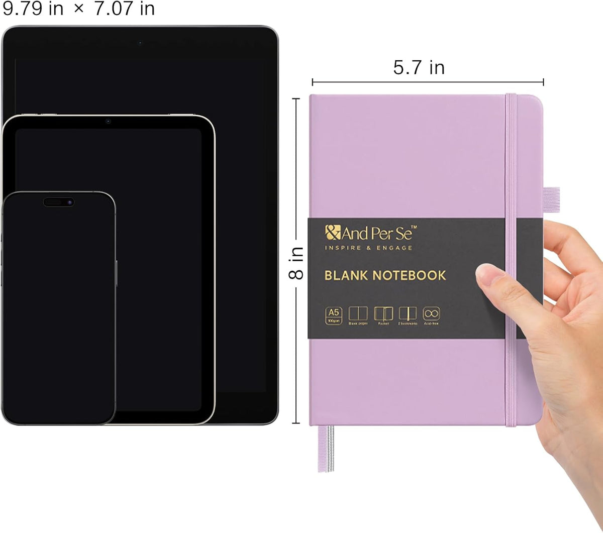 &And Per Se Blank Journal Notebook, 160 Pages, 5.7 x 8 inches College Ruled Thick Paper Notebook Journals for Writing, Hardcover Notebook(1 Pack, Lavender)