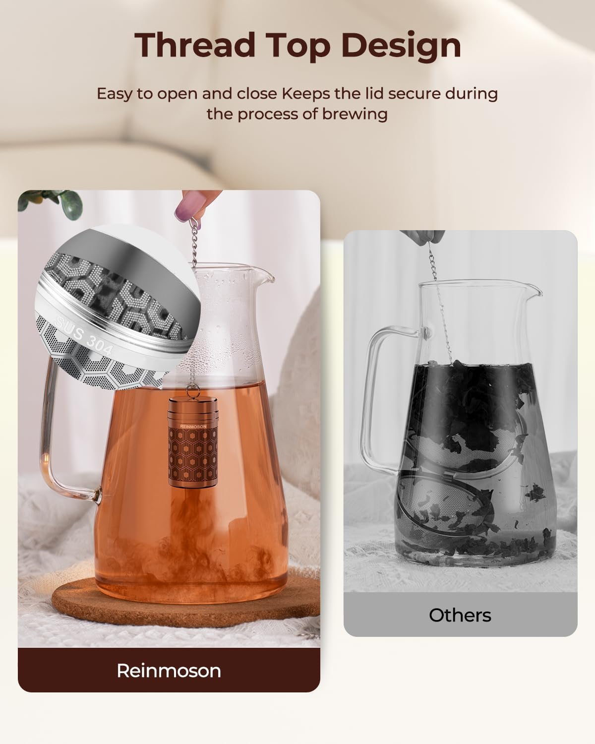 2 Pack Reinmoson Mini Stainless Steel Tea Strainer for Loose Tea 1.2”x2.2” | Extra Fine Mesh Tea Infuser for Loose Leaf Tea Steeper, Updated Slim Threaded Lid Tea Ball for Cup Mug Teapot Bottle Kettle