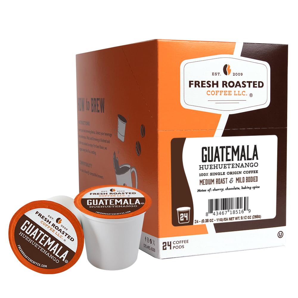 Fresh Roasted Coffee, Guatemala Huehuetenango K-Cup Pods for Keurig Brewers, Medium Roast, Kosher, 24 Count (Pack of 1)