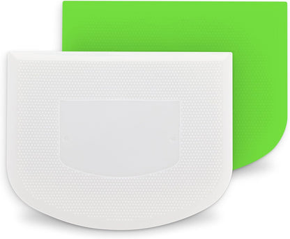 Ram-Pro White And Green Bowl Scraper Flexible Food Safe Plastic Scraper Chopper Multipurpose Good Grip Curved and Flat Edge Pizza and Dough Cutter