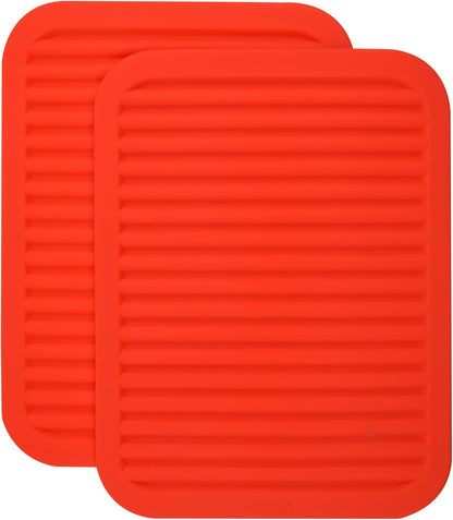 Silicone Trivets for Hot Dishes, Trivet Mat-Hot Pads for Kitchen-Versatile Trivet Mat for Hot Pots&Pans-Heat Resistant Mats for Counter&Table, Pot Holders-Dishes Drying Mat (9x12) Pack 2 Red