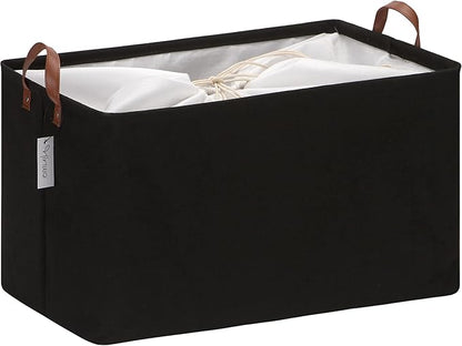 Hinwo 70L Extra Large Storage Bins, Closet Organizers and Storage, Foldable Clothes Storage Baskets with Handles, Containers for Clothing, Blanket, Comforters, Toys, Bedding (Black)