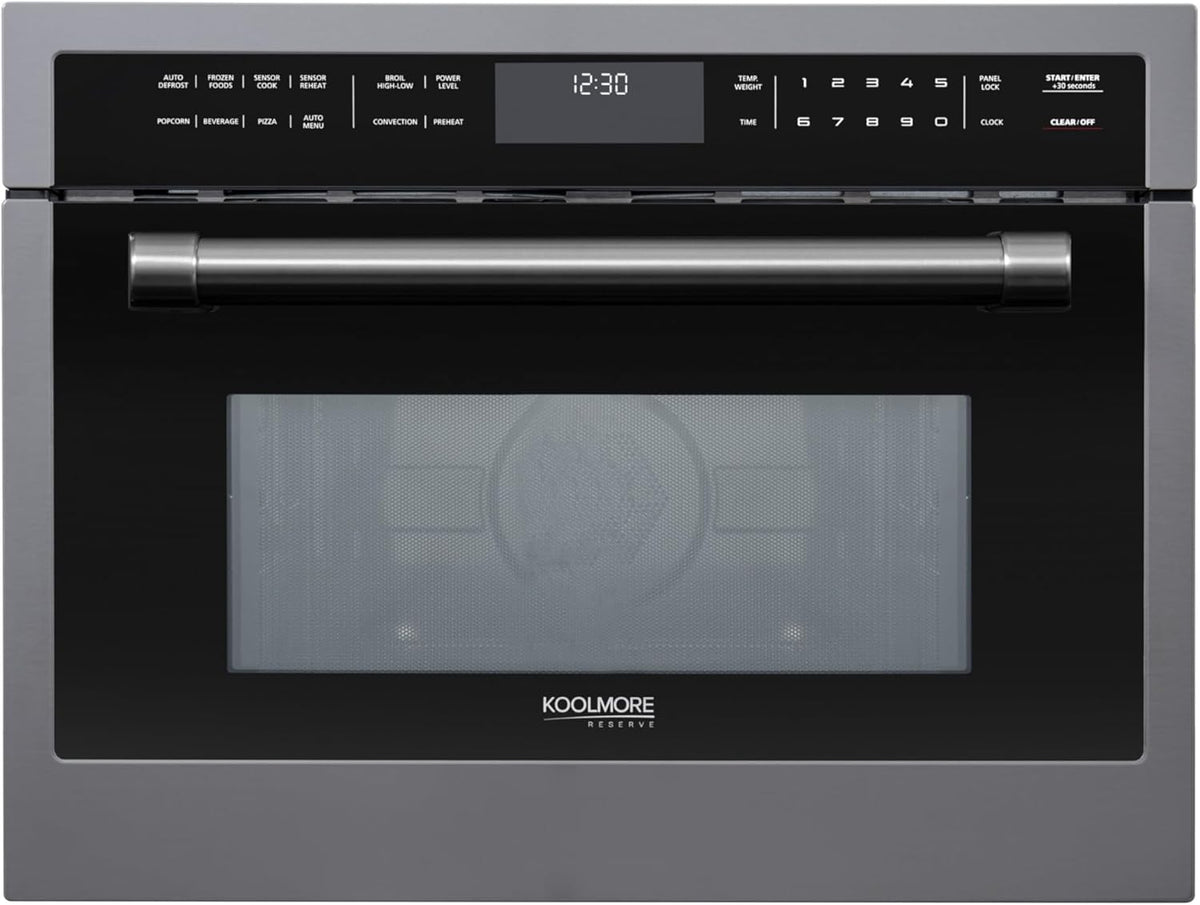 KoolMore Reserve 24 in. 1.6 cu. ft. Built-in Convection Microwave Oven with Air Fryer, 10 Power Levels, Sensor Cooking, Bake, Roast, Broil, Defrost, 1750 Watts, UL Certified in Black Stainless-Steel
