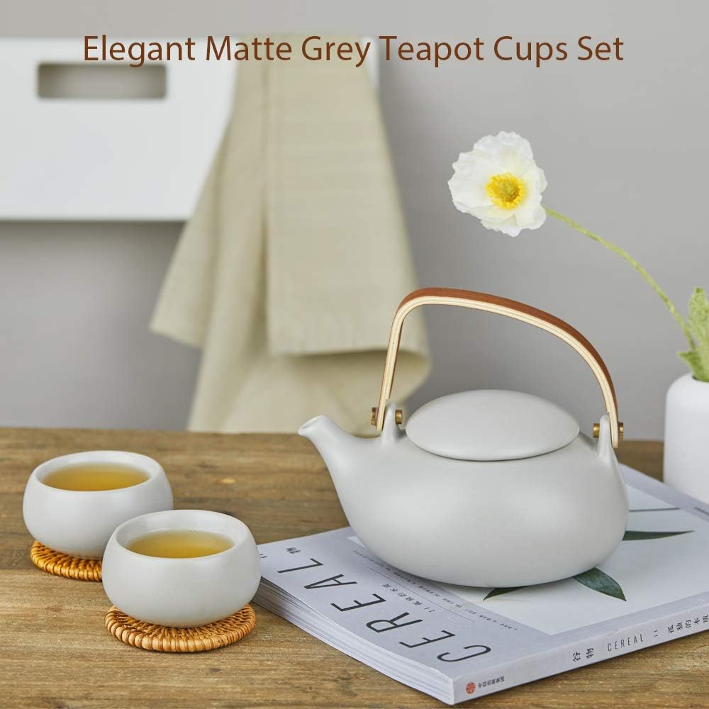 Zens Vintage Japanese Teapot with Strainer, 27oz Matte Ceramic Loose Leaf Teapot with Infuser