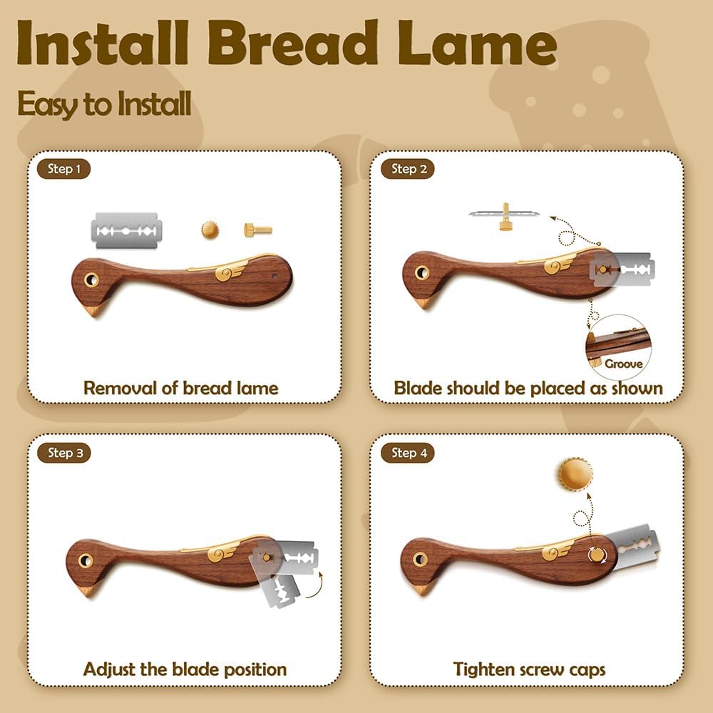 Bird Wooden Bread Lame, Handcrafted Dough Scoring Knife for Sourdough Slashing,Precision Scorer Tool with 10 Replacement Razor Blades