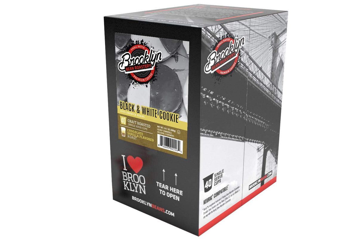 Brooklyn Beans Black and White Cookie Coffee Pods - Compatible with Keurig K Cup Brewers Including 2.0 Machines, 40 Count, Dessert-Inspired
