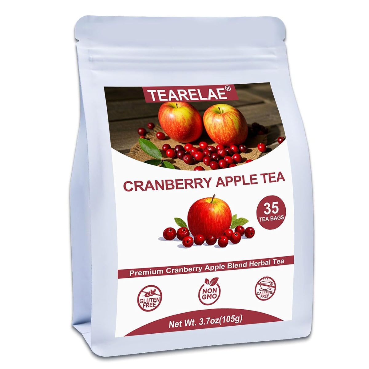 Tearelae - Cranberry Apple Tea Bags, 35 Count - Premium Cranberry Herbal Blend Tea with Dried Cranberries, Apples, Hibiscus