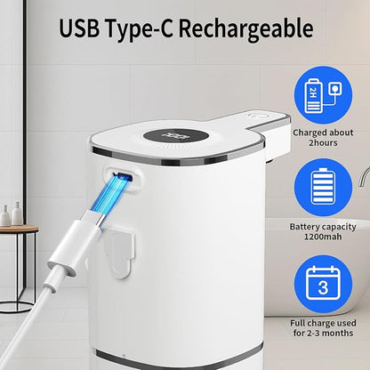 Automatic Liquid Soap Dispenser, Touchless Rechargeable Hand Soap Dispenser, 4 Adjustable Levels, 1200mAh Battery, Large Display, for Kitchen & Bathroom (White, Liquid)