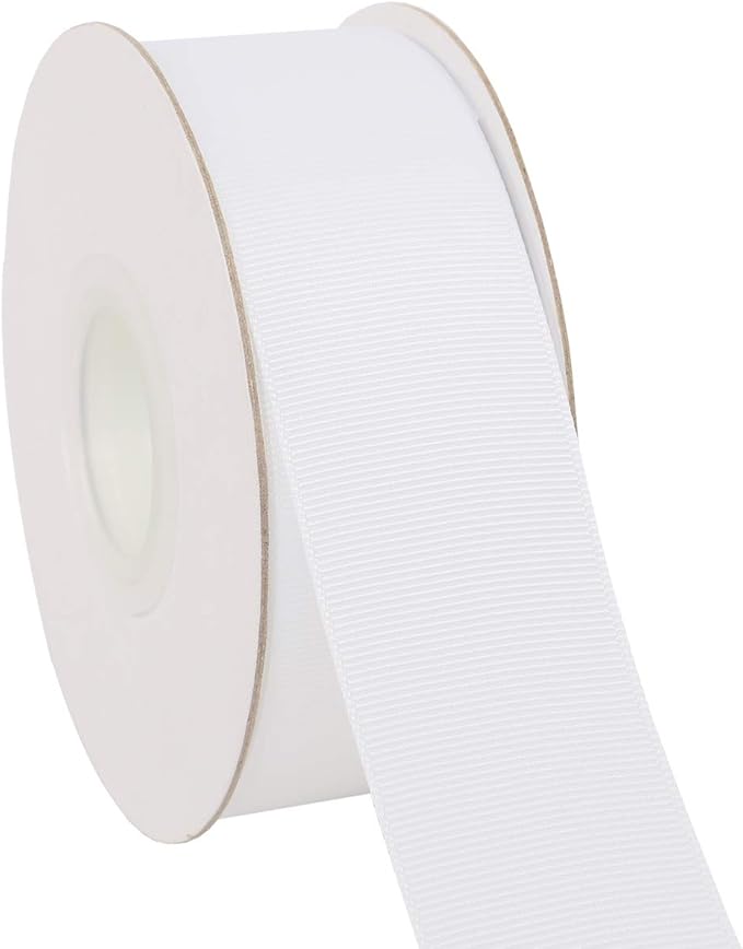 Ribbonitlux 1.5" Wide Solid Grosgrain Ribbon 25 Yards (029-White）, Set for Gift Wrapping, Party Decor, Sewing Applications, Wedding and Craft