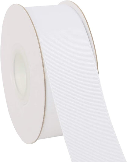 Ribbonitlux 1.5" Wide Solid Grosgrain Ribbon 25 Yards (029-White）, Set for Gift Wrapping, Party Decor, Sewing Applications, Wedding and Craft