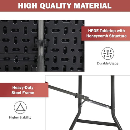 PayLessHere | 8FT Folding Table | Portable Plastic Table with Carry Handle | Waterproof & Foldable Table Design | Steel Frame with Lock | Black | for Events, Camping, Indoor & Outdoor Use