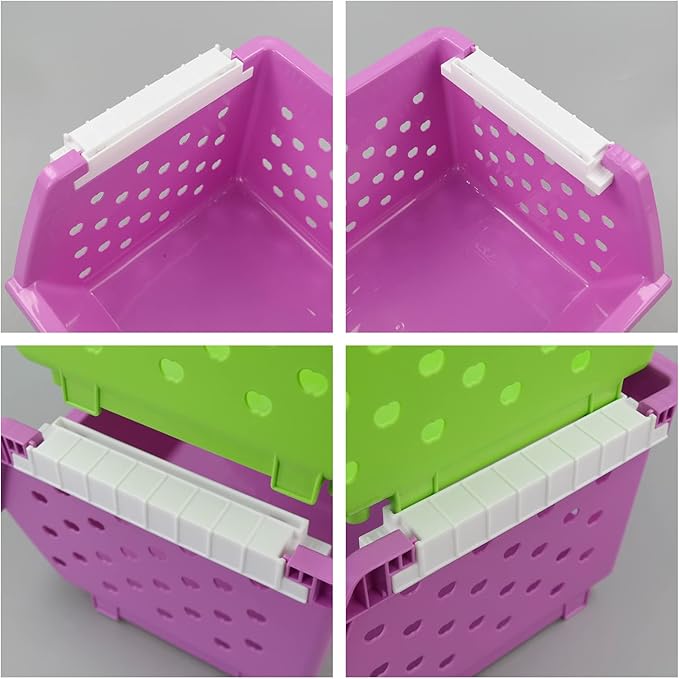 Asking 4-Pack Colorful Plastic Stackable Kitchen Storage Basket, Stacking Organizer Bin