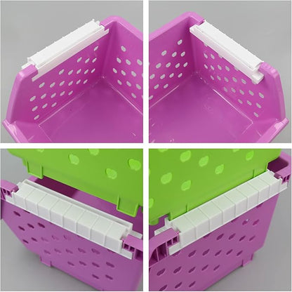 Asking 4-Pack Colorful Plastic Stackable Kitchen Storage Basket, Stacking Organizer Bin