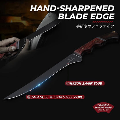 Boning Knife 7 inch - Brisket Trimming Knives for Meat Cutting, Black Butcher Slicing Knives with Full Tang Handle
