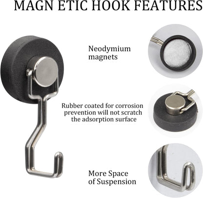 Rubber Coated Magnetic Hooks for Cruise Ship Cabin,Kitchen,Garage,Classroom and Office Waterproof Heavy Duty Metal Hangers with Increased Friction and Anti-Scratch Protection(6, Sliver)
