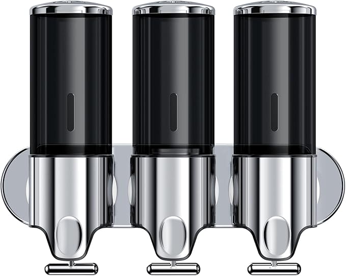 3 in 1 Chamber Wall Mounted BathroomShower Pump Dispenser,Dispensers for The Shower,Shampoo and Conditioner Dispenser,Shower Dispenser 3 Chamber no Drill