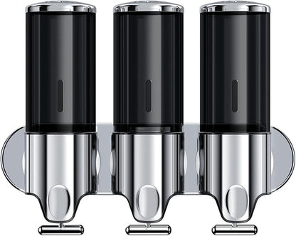 3 in 1 Chamber Wall Mounted BathroomShower Pump Dispenser,Dispensers for The Shower,Shampoo and Conditioner Dispenser,Shower Dispenser 3 Chamber no Drill
