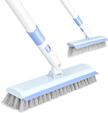 Floor Scrub Brush and V-Shape Grout Brush with Long Handle 3 in 1 Replaceable Head Scrape Brush Stiff Bristle with Swivel Head for Cleaning Tiles Hardwood Floors Patios Blue