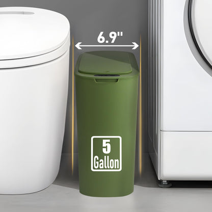 5 Gallon Motion Senor Bathroom Trash Can with Lid, Automatic Garbage Can Touchless, Smart Plastic Waste Basket for Narrow Spaces, Bathroom, Office, Bedroom, Living Room (Green)