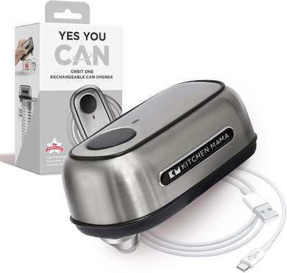 Kitchen Mama Orbit One Stainless Steel Rechargeable Electric Can Opener: Hands-free, USB-C Charging, Automatic Stop, Smooth Edge, Safety