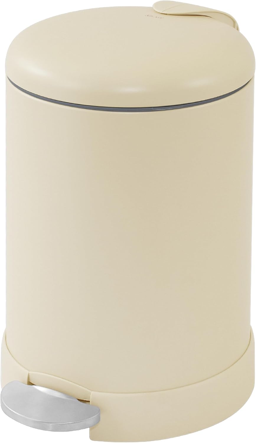 Glad Small Trash Can, 1.2 Gallon | Round Stainless Steel Garbage Bin with Soft Close Lid & Step Foot Pedal | Metal Waste Basket with Removable Inner Bucket, Almond