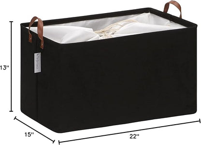Hinwo 70L Extra Large Storage Bins, Closet Organizers and Storage, Foldable Clothes Storage Baskets with Handles, Containers for Clothing, Blanket, Comforters, Toys, Bedding (Black)