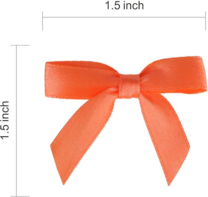 Meseey 100 Pcs 1.5 Inches Premade Craft Bows Self Adhesive Orange Satin Ribbon Bows for Treat Bags Gift Wrapping Basket Wedding Baby Shower Brithday Party (Orange)