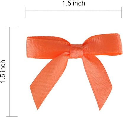 Meseey 100 Pcs 1.5 Inches Premade Craft Bows Self Adhesive Orange Satin Ribbon Bows for Treat Bags Gift Wrapping Basket Wedding Baby Shower Brithday Party (Orange)