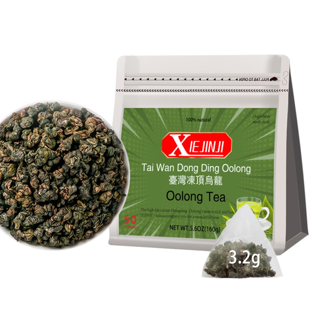 Xiejinji Premium Oolong Tea, Taiwan Dongding Oolong TeaBags, 3.2g x 50 Count, High Mountain Tea, No Sugar & No Additives, Low-Caffeine