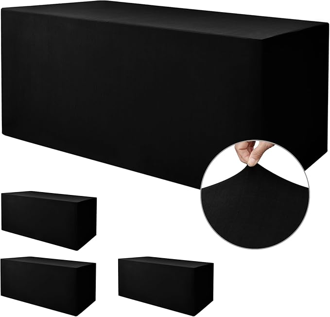 Nasitos Black Fitted Table Covers for 5 Foot Tables - 60 x 30 Inch - 4 Pack Stretch Spandex Rectangle Table Clothes, Fabric Tablecloths for Parties, Trade Show, Craft Show, Birthday