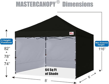 MASTERCANOPY Heavy Duty Pop-up Canopy Tent with Sidewalls (8x8,Black)