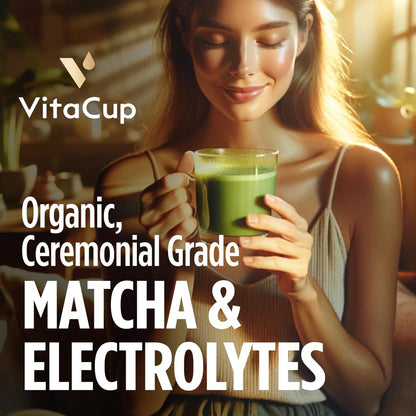 VitaCup Hydration Matcha Instant Packets, for Natural Energy and Detox, w/Electrolytes, Ceremonial Grade Organic Matcha, Coconut Water, Pink Himalayan Salt, Magnesium, in Single Serve Sticks, 40 Ct