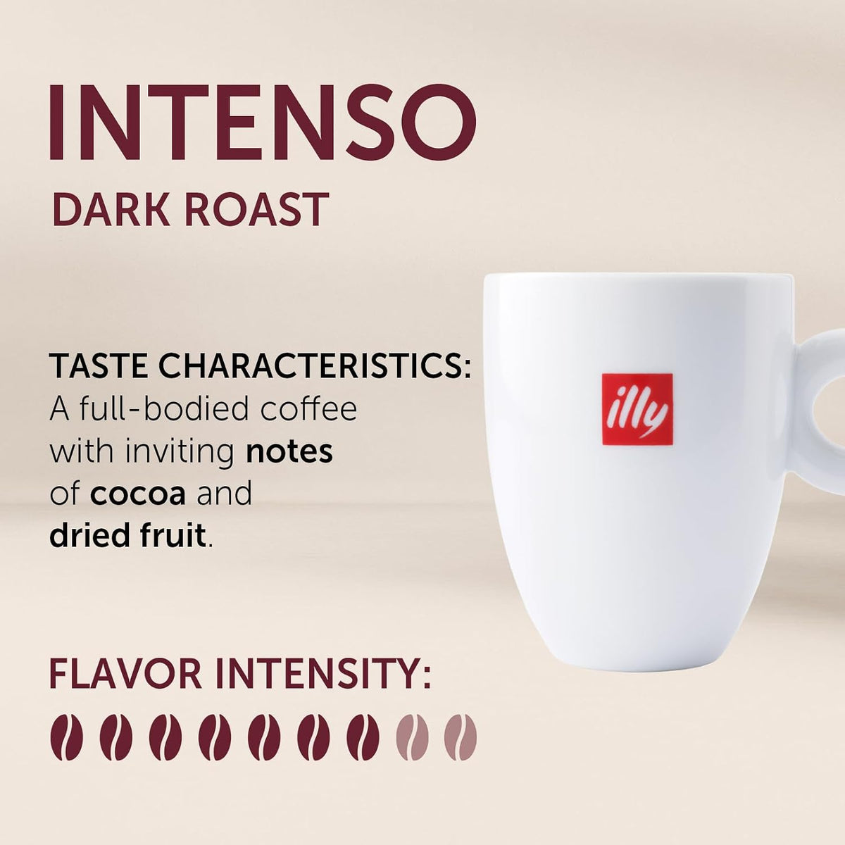 Illy Intenso Whole Bean Coffee, Dark Roast, Intense, Robust And Full Flavored With Notes Of Deep Cocoa, 100% Arabica Coffee, No Preservatives, 8.8 Ounce (Pack Of 1)