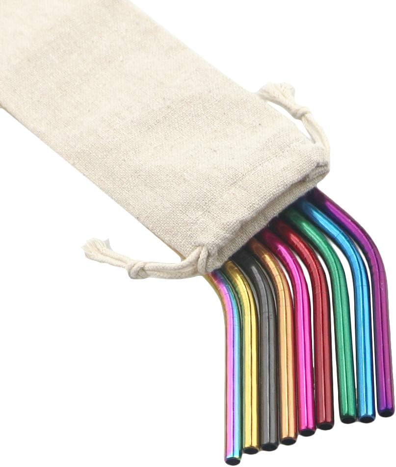 Gugrida Metal Straws Stainless Steel Straws 8.5" Drinking Straws Reusable 3 Set - Ultra Long Muti Color-Cleaning Brush for 20/30 Oz for Trail