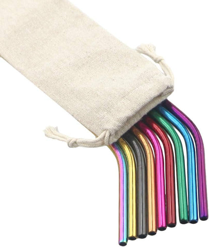 Gugrida Metal Straws Stainless Steel Straws 8.5" Drinking Straws Reusable 3 Set - Ultra Long Muti Color-Cleaning Brush for 20/30 Oz for Trail