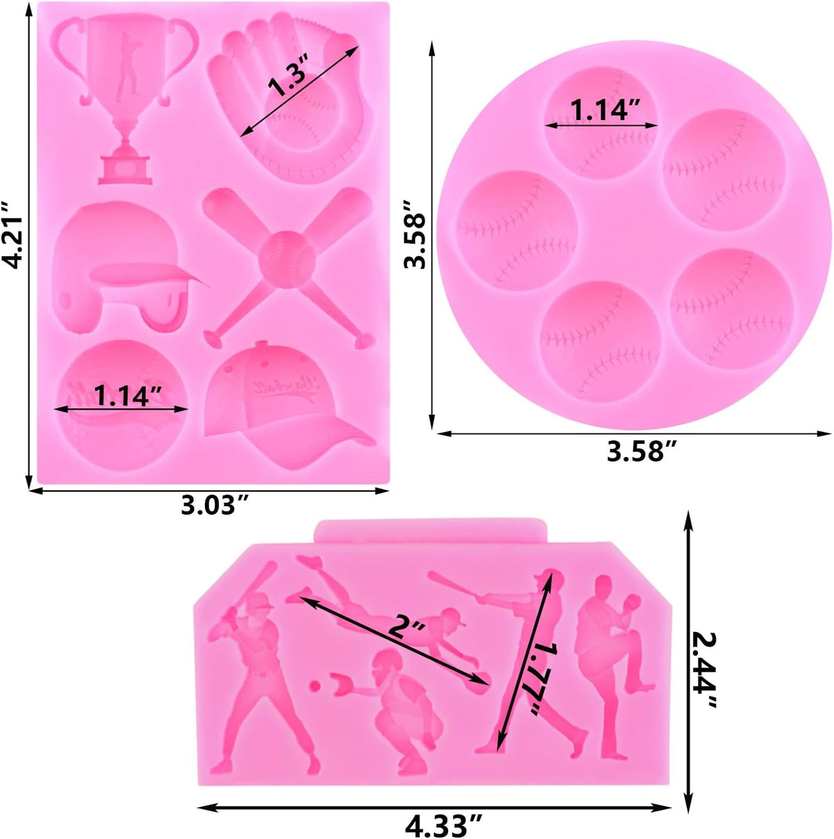 Mujiang Baseball Fondant Molds Sports Theme Silicone Molds Baseball Cap Bat Cake Decoration Mold For Cake Decorating Chocolate Gum Paste Candy