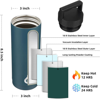 Bjpkpk Insulated Water Bottles, Dishwasher Safe 18 oz Water Bottle with Handle, Leakproof BPA Free Water Jug, Stainless Steel Thermos for Sports