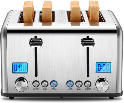 Countdown Stainless Steel 4 Slice Toaster with Bagel, Defrost, Cancel Function, Dual Toaster, Extra Wide Slots, 6 Shade Settings, Removable Crumb Trays, 1650W