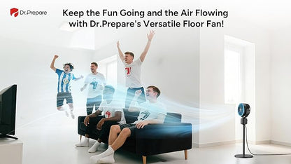 DR.PREPARE Compact Pedestal Fan for Bedroom, Small-Medium Air Circulator Standing Fan, 16-34" Adjustable Height, 70°Auto-Oscillation, 90° Up+10° Down Tilt, 3 Speeds for Small-Medium Office, Home