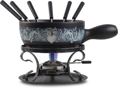 Artestia Swiss Fondue Set for Party - 2L Large Capacity Cheese Fondue Pot Melting Chocolate, Ceramic Fondue Pot, 6 Fondue Forks, Christmas, Wedding Gifts (Enchantment)