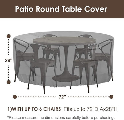 Vailge Round Patio Furniture Covers, 100% Waterproof Outdoor Table Chair Set Covers, Anti-Fading Cover for Outdoor Furniture Set, UV Resistant (Grey, 72"DIAx28"H)