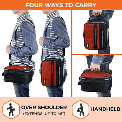 opux Insulated Lunch Box for Men Women Adult, Compact Lunch Bag for Kids Boy Girl Teen, Soft Lunch Cooler Bag for Work School, Leakproof Lunchbox Lunch Pail with Clip-on Buckle, Heather Red