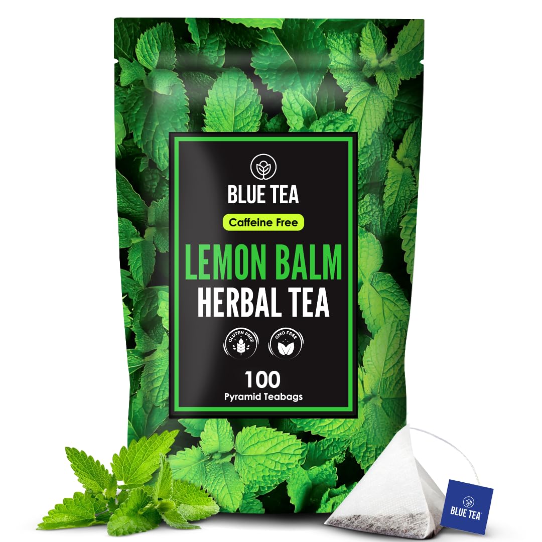 Blue TEA - Lemon Balm Tea - 100 Count - Plant Based Tea Bag, Relieves Stress - Improves Digestion, Reduces Bloating, Refreshing Citrus Flavour