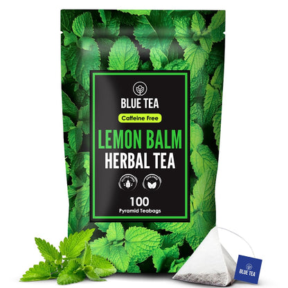 Blue TEA - Lemon Balm Tea - 100 Count - Plant Based Tea Bag, Relieves Stress - Improves Digestion, Reduces Bloating, Refreshing Citrus Flavour