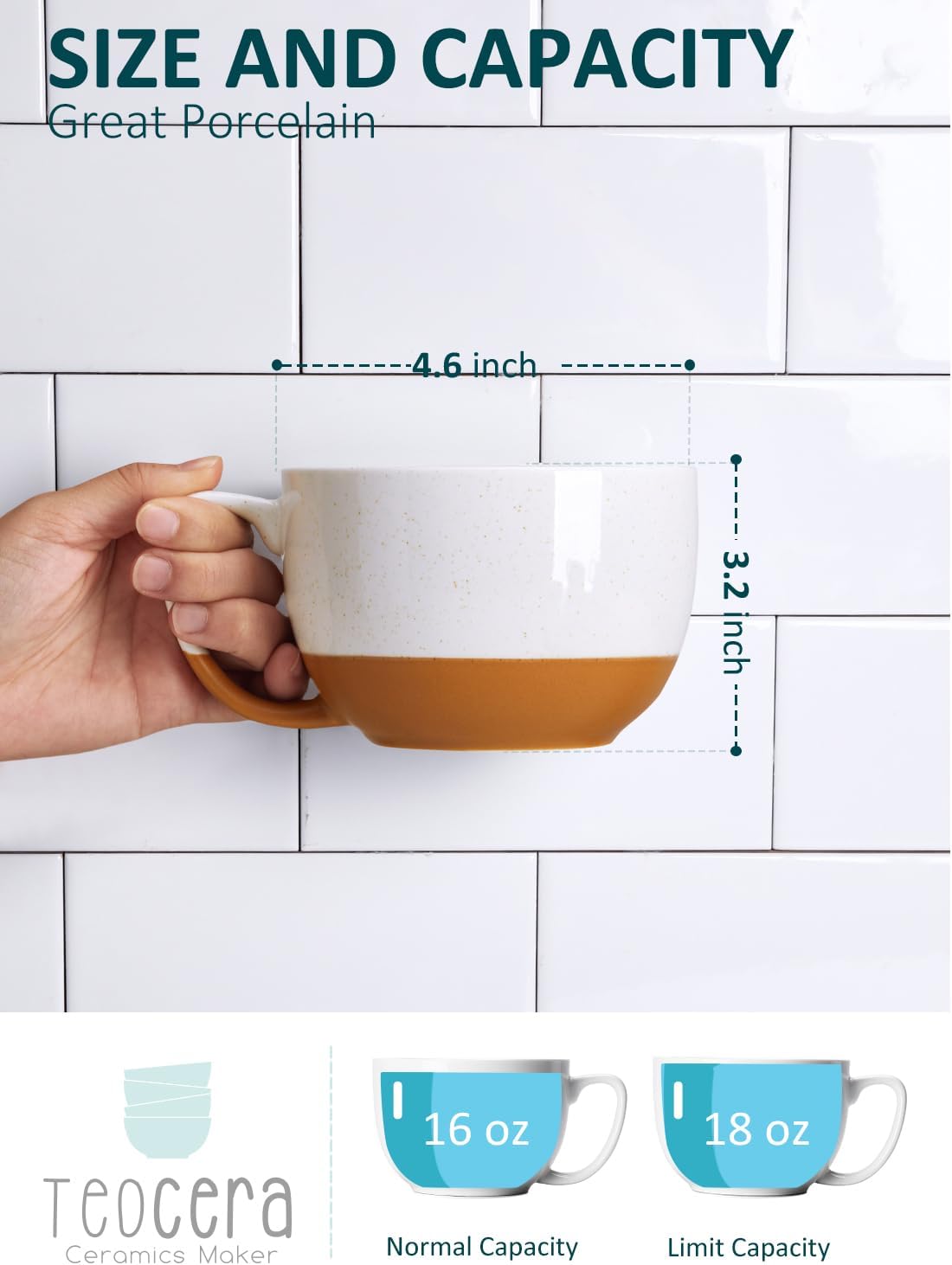 Teocera Beige Coffee Mugs Set of 4, 16 oz Ceramic Coffee Mug, Large Mug Set with Handle for Cold or Hot Drinks like Cocoa, Latte, Milk, Cereal