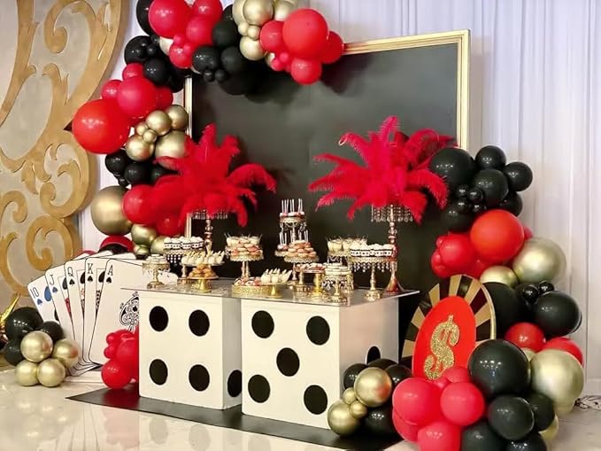 Lukiituke Red and Black Balloon Arch Kit, 114PCS Red and Gold Balloons 4 Size Red Black Gold Balloons for Birthday, Casino Theme Party, Movie Night, New Year, Wedding, Graduation Party Decorations