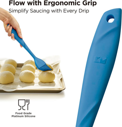 Kitchen Mama WaltzGrip Platinum Silicone Basting Pastry Brush, Blue | Heat-Resistant, For Cooking, Baking, Grilling, Spreading Oil or Butter, Dishwasher-Safe
